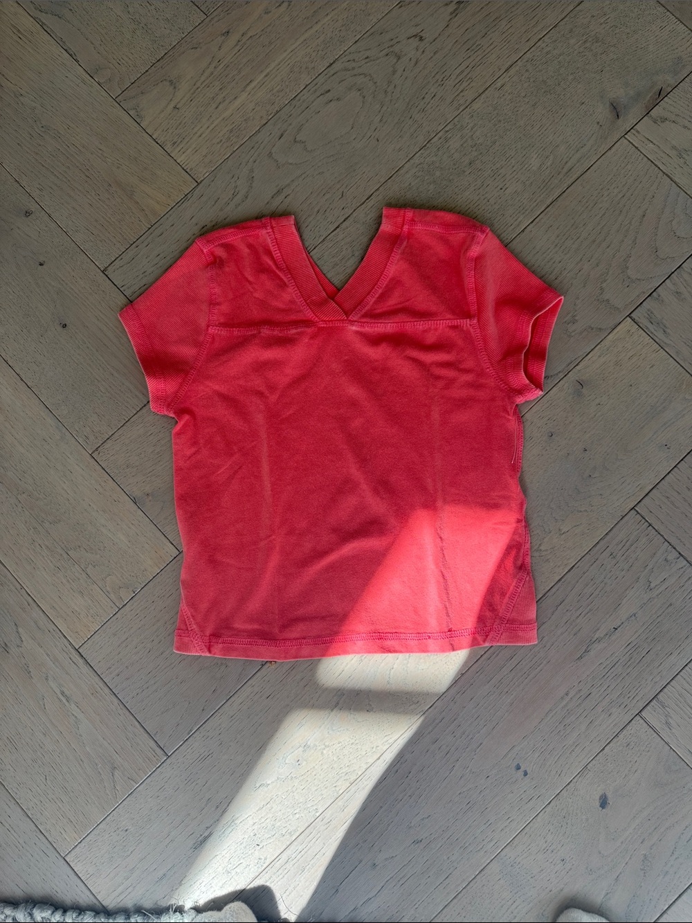 Free People Coral V-Neck Short Sleeve Tee